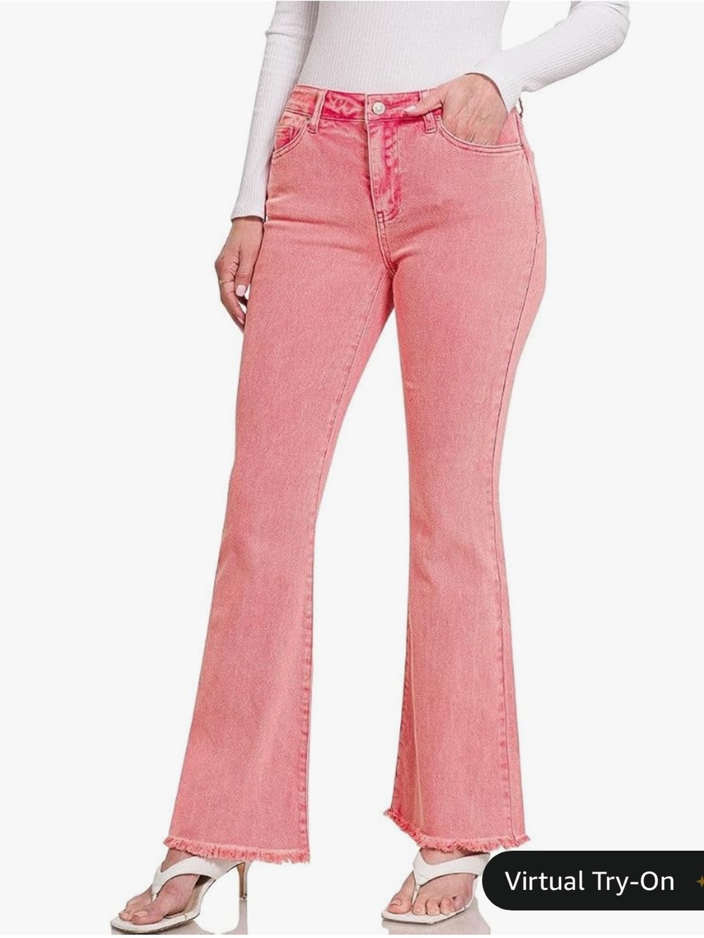 Zenana Slim Bootcut Flare Jeans Acid Wash Ash Dark Pink Large - Picture 2 of 5